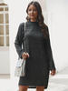 Damen Etuikleider Schwarz Langarm Casual Jewel Neck Tube Dress