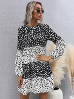 Damen Etuikleider Split Color Jewel Neck Baumwolle Polka Dot Bohe Tunika Kleid