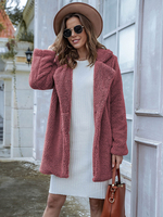 Damen-Faux-Pelzmäntel lange Ärmel Übergroßer gekerbter Halsausschnitt Rubinrot Casual Weder Leder Faux Pelzmantel