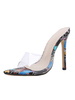 Damen Fersen Pantoletten Schwarz Transparent PC Gedruckte Spitze Zehen Stiletto Fersen Slingbacks Fersenpantoffel