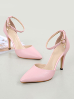 Damen Fersen Sandalen Pink Stiletto Ferse Pointed Toe Leder Daily Casual Schuhe