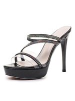 Damen Fersenpantoffel Schwarz Transparente PC Peep Toe Stiletto Ferse Slingbacks Pantoletten