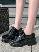 Damen Flatform Oxfords Black Round Toe Leder Schnür-Freizeitschuhe