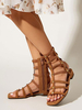 Damen Gladiator Sandalen Kaffee Braun Wildleder Leder Open Toe Flache Sandalen