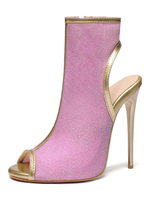 Damen Glitter Sommer Stiefel rückenfreie Peep Toe 4;9 "Stiletto Heel Stiefel