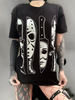 Damen Gothic Bluse Schwarz Paspel Gothic Polyester Jewel Neck Kurzarm Sommer T-Shirt