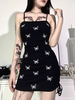 Damen Gothic Butterfly Kleid Schwarz Sexy Cotton Bodycon Retro Kleid