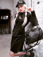 Damen Gothic Hoodies Kleid Moon Black Polyester Top Retro Kleid