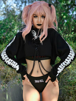 Damen Gothic Hoodies Schwarz Polyester Langarm Casual Gothic Top