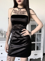 Damen Gothic Kleid Schwarz Gothic Baumwolle Bodycon Retro Kleid