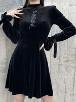 Damen Gothic Kleid Schwarz Gothic Korean Velvet Langarm Retro Kleid