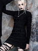 Damen Gothic Kleid Schwarz Langarm Polyester Retro Kleid