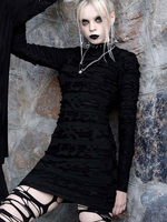 Damen Gothic Kleid Schwarz Langarm Polyester Retro Kleid