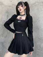Damen Gothic Langarm Schwarz Gothic Polyester Retro Tops