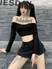 Damen Gothic Langarm Tops Schwarz Gothic Polyester Retro Tops