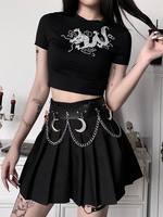 Damen Gothic T-Shirt Schwarz Gothic Baumwolle Top Kurzarm Retro Tops