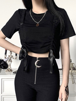 Damen Gothic T-Shirt Schwarz Gothic Kurzarm Baumwolltop