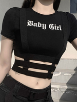 Damen Gothic T-Shirt Schwarz Kurzarm Baumwolle Retro Tops