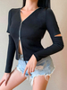 Damen Gothic Top Schwarz Gothic Baumwolle Front Reißverschluss Damen Top