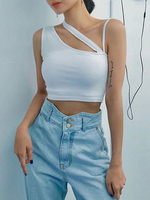 Damen Gothic Tops Baumwolle One Shoulder Summer Top