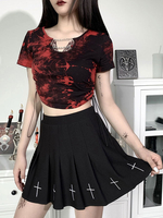 Damen Gothic Tops Red Sexy Baumwolltop Retro Short Tops