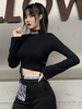Damen Gothic Tops Schwarz Gothic Baumwolle Langarm Top