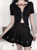 Damen Gothic Tops Schwarz Gothic Kurzarm Baumwolle Retro Top