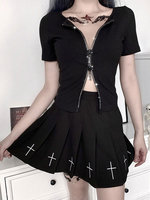 Damen Gothic Tops Schwarz Gothic Kurzarm Baumwolle Retro Top