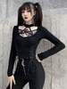 Damen Gothic Tops Schwarze Gothic Baumwolle Langarm Retro Tops