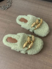 Damen Grass Green Mules Künstliche kurze Plüsch Runde Zehen Kunstpelz Slipper Mules Schuhe