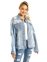 Damen Hellblau Jeansjacke Knöpfe Baumwolle Langarm Cowboy Jeansjacke