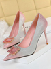 Damen High Heel Party Schuhe Pink Polyster Pointed Toe Stiletto Absatz Strass Strass Abendschuhe