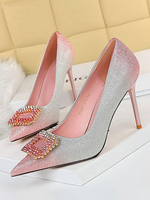 Damen High Heel Party Schuhe Pink Polyster Pointed Toe Stiletto Absatz Strass Strass Abendschuhe