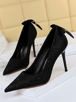 Damen High Heel Party Schuhe Schwarz spitze Zehenschleifen Stiletto Heel Abendschuhe