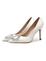 Damen High Heel Party Schuhe White Pointed Toe Metal Details Abendschuhe