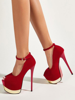 Damen High Heel Red Peep Toe Stiletto Absatz Wildleder Leder Abendschuhe Partyschuhe