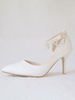 Damen High Heel Sandalen Weiß PU-Leder Spitzschuh Metal Details Abendschuhe Frauen-Partei-Schuhe