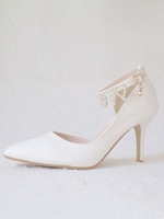 Damen High Heel Sandalen Weiß PU-Leder Spitzschuh Metal Details Abendschuhe Frauen-Partei-Schuhe