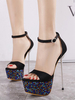 Damen High Heel Schwarz Wildleder Leder Open Toe Stiletto Heel Sexy Sandalen