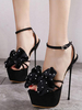 Damen High Heel Sexy Sandalen Schwarzes Wildleder Leder Open Toe Stiletto Heel Sexy Schuhe