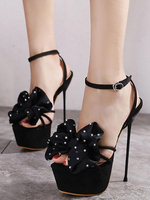 Damen High Heel Sexy Sandalen Schwarzes Wildleder Leder Open Toe Stiletto Heel Sexy Schuhe