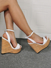 Damen High Heel Sexy Sandalen Weiß PU Leder Wedge Heel Sexy Schuhe