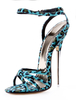 Damen High Heels aus Stoff mit Fesselriemchen und Leopard-Korn Optik in Grün