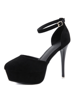 Damen High Heels Black Micro Wildleder Knöchelband Mandel Zehenstiletto Heel Klassische Fersen