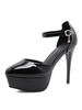 Damen High Heels Black Patent PU Knöchelriemen Mandel Zehenstiletto Ferse Chic Black Heels