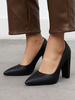 Damen High Heels Black Pointed Toe Fischschuppen Grain PU Leder Chunky Heels
