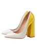 Damen High Heels Golden Pointed Toe Farbblock Chunky Heel Slip-On bequeme Pumps