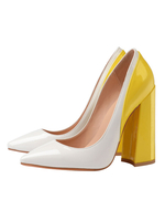 Damen High Heels Golden Pointed Toe Farbblock Chunky Heel Slip-On bequeme Pumps