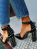 Damen High Heels Knöchelriemen Spitz Blockabsatz Nieten Chic Plus Size Schwarz Schuhe für Party