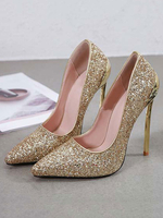 Damen High Heels Party Schuhe Blond Spitz Pailletten Abendschuhe